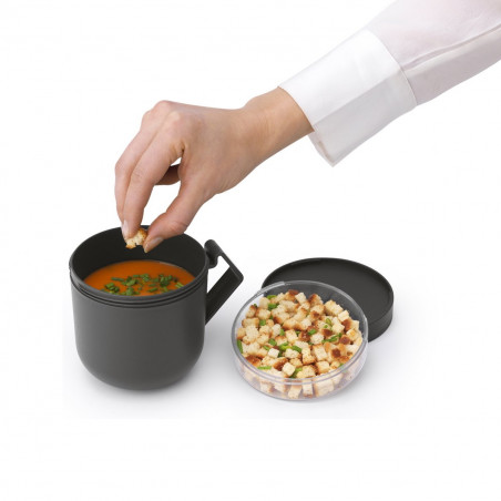 Κύπελλο σούπας με καπάκι Brabantia Make&Take 1006293, 600+180 ml, Καπάκι με βίδα, χωρίς BPA, Σκούρο γκρι