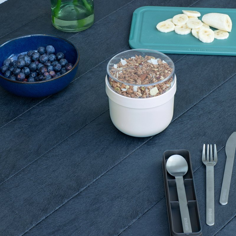 Μπολ πρωινού Brabantia Make&Take 1006298, 500+180 ml, Βιδωτό καπάκι, χωρίς BPA, Γκρι