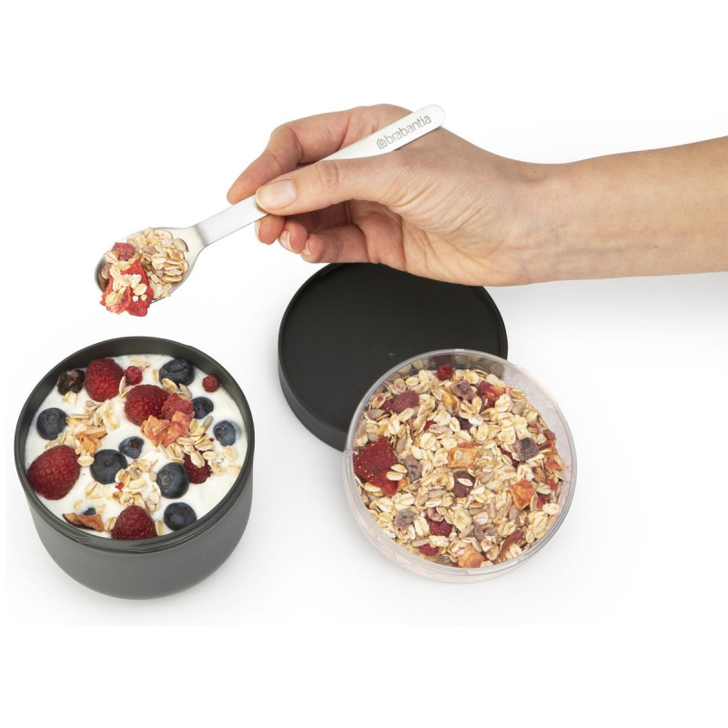 Brabantia Make&Take μπολ πρωινού 1006296, 500+180 ml, βιδωτό κλείσιμο, BPA Free, σκούρο γκρι