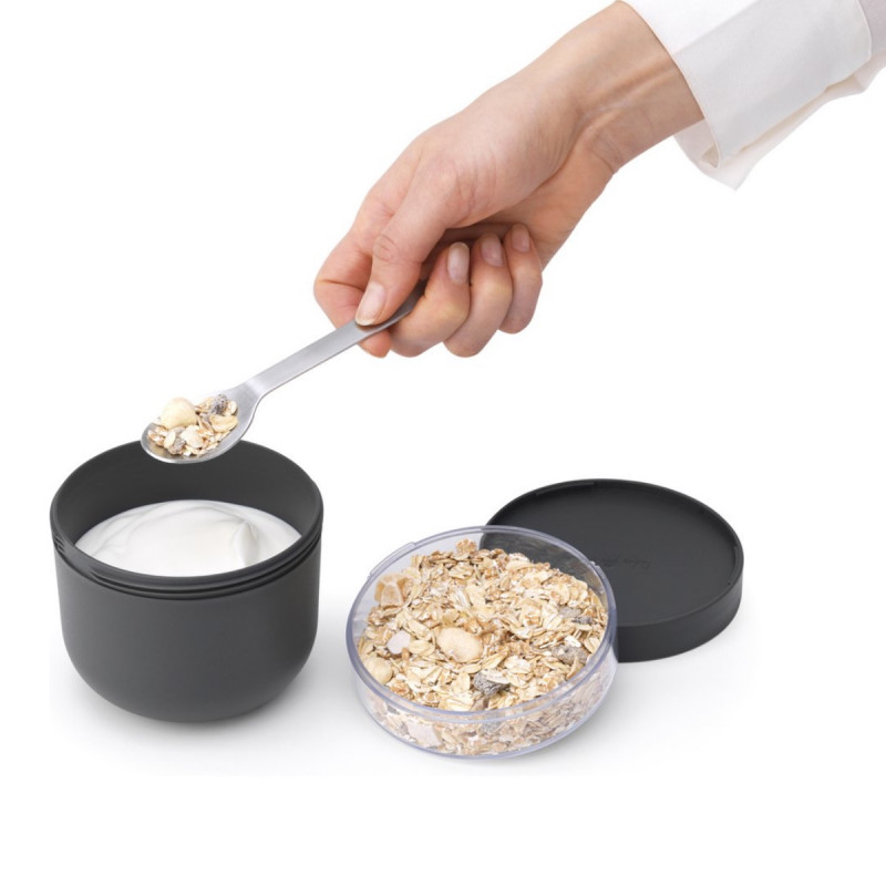 Brabantia Make&Take μπολ πρωινού 1006296, 500+180 ml, βιδωτό κλείσιμο, BPA Free, σκούρο γκρι