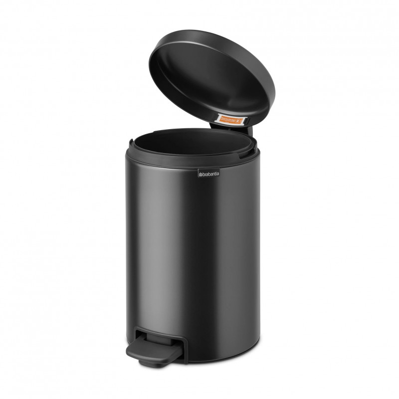 Κάδος με πεντάλ Brabantia NewIcon 1008842, 12 L, Ομαλό κλείσιμο, Αντιολισθητική βάση, Σκούρο γκρι