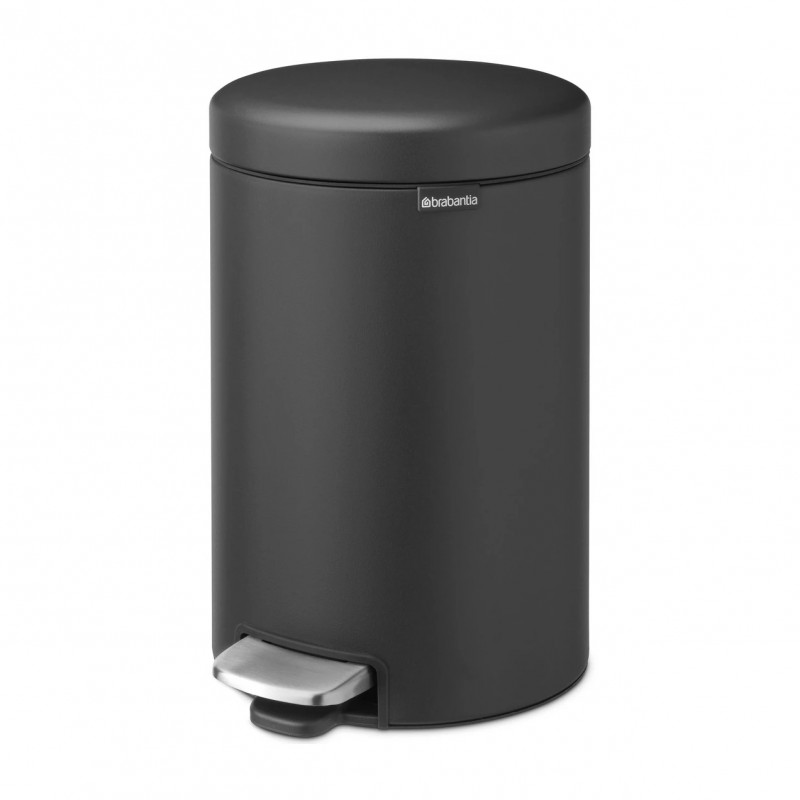 Κάδος με πεντάλ Brabantia NewIcon 649741, 12 l, Ομαλό κλείσιμο, Αντιολισθητική βάση, Ορυκτή επίστρωση, Σκούρο γκρι