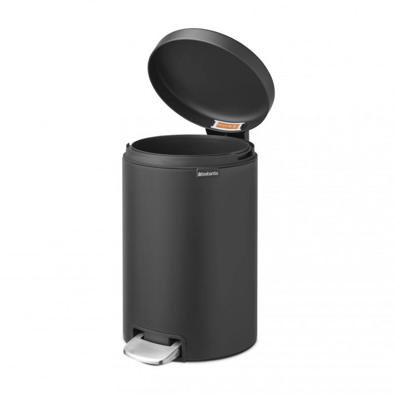 Κάδος με πεντάλ Brabantia NewIcon 649741, 12 l, Ομαλό κλείσιμο, Αντιολισθητική βάση, Ορυκτή επίστρωση, Σκούρο γκρι