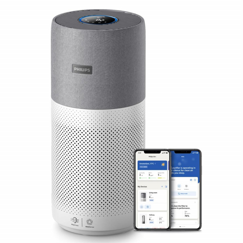 Καθαριστής αέρα Philips AC3033/10, Wi-Fi, 55W, Για έως 135 m2, HEPA, Έξυπνοι αισθητήρες, Λευκό/γκρι