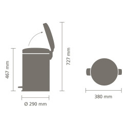 Κάδος με πεντάλ Brabantia NewIcon 649044, 20 l, Ομαλό κλείσιμο, Αντιολισθητική βάση, Μαύρο