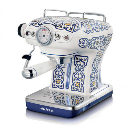 Καφετιέρα Ariete Capri 1389/1C, 850W, 15 bar, 0.9 l, Ατμομάγειρας γάλακτος, αλεσμένες και ESE δόσεις, Λευκό/μπλε