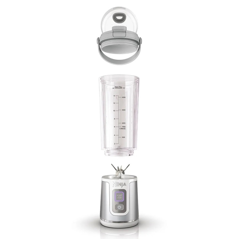 Φορητό μπλέντερ Ninja BC151EUW, 530 ml, ατσάλινη λεπίδα με 6 λεπίδες, θρυμματισμός πάγου, έως 10 κύκλοι, χωρίς BPA, USB-C, Λευκό