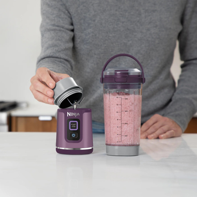 Φορητό μπλέντερ Ninja BC151EUPR, 530 ml, ατσάλινη λεπίδα με 6 λεπίδες, θρυμματισμός πάγου, έως 10 κύκλοι, χωρίς BPA, USB-C, Μωβ