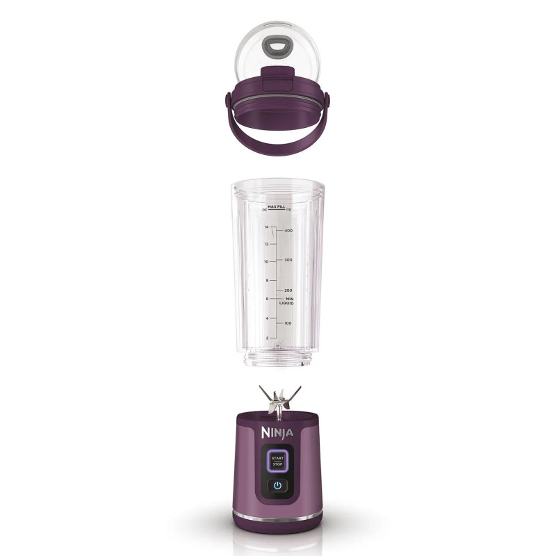 Φορητό μπλέντερ Ninja BC151EUPR, 530 ml, ατσάλινη λεπίδα με 6 λεπίδες, θρυμματισμός πάγου, έως 10 κύκλοι, χωρίς BPA, USB-C, Μωβ