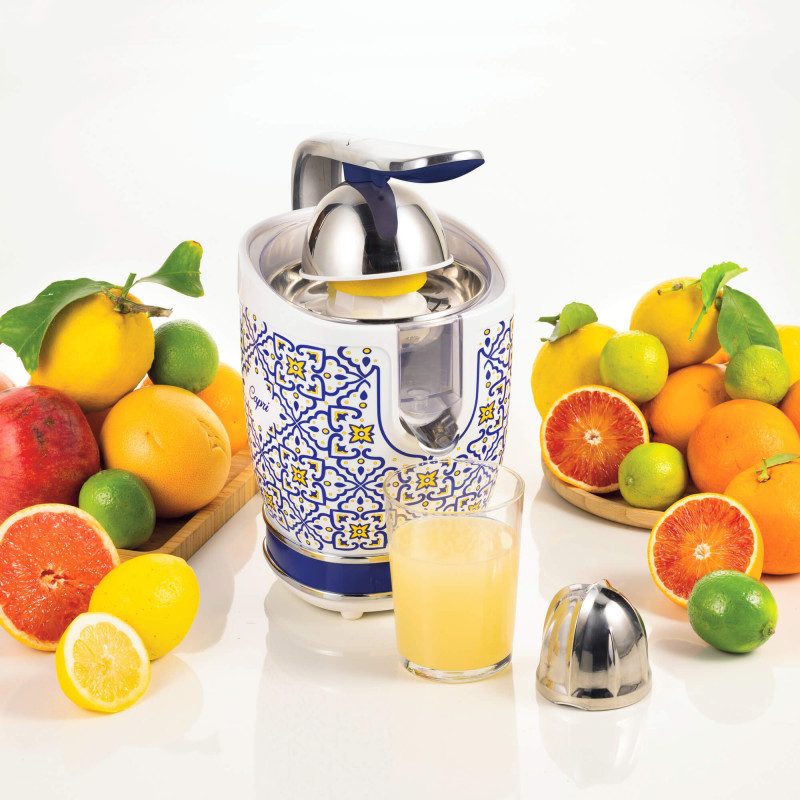 Πρέσα εσπεριδοειδών Ariete VINTAGE JUICER 0413/0C, 85W, Μεταλλικό σώμα, Αθόρυβη λειτουργία, 2 εξαρτήματα, Λευκό/μπλε