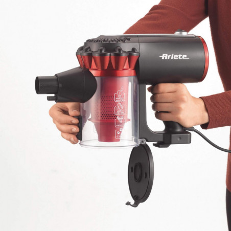 Κάθετη ηλεκτρική σκούπα Ariete HANDY FORCE 2759, 600W, 0.5 l, Μηχανοκίνητη βούρτσα, LED, HEPA, Μαύρο/κόκκινο