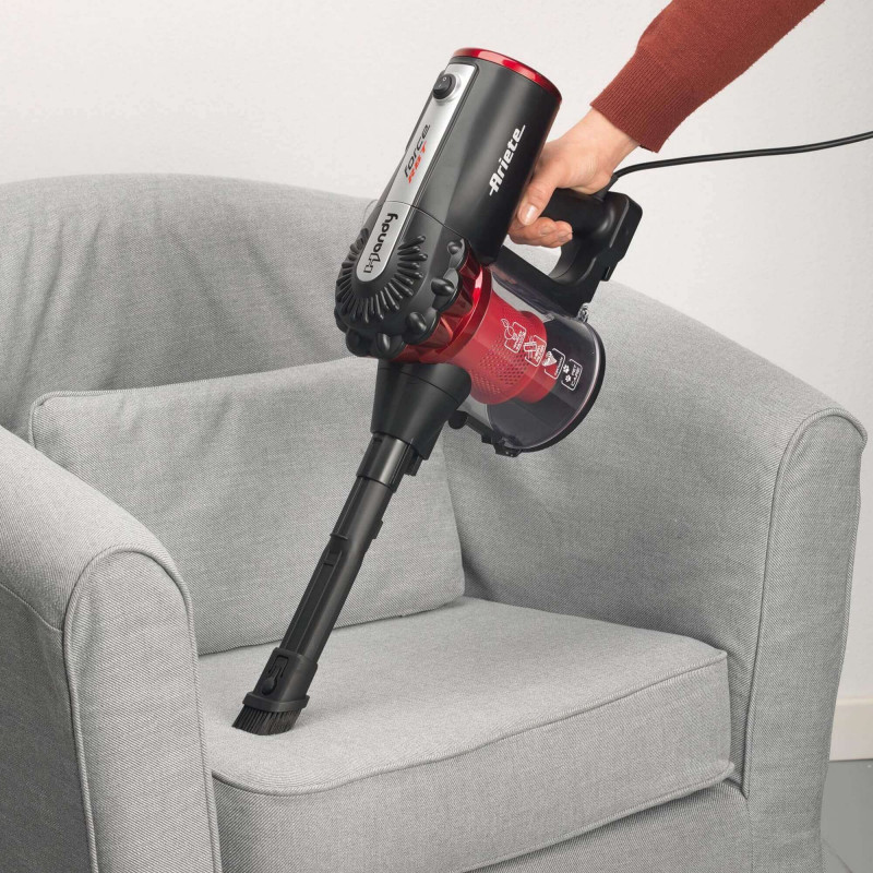 Κάθετη ηλεκτρική σκούπα Ariete HANDY FORCE 2759, 600W, 0.5 l, Μηχανοκίνητη βούρτσα, LED, HEPA, Μαύρο/κόκκινο
