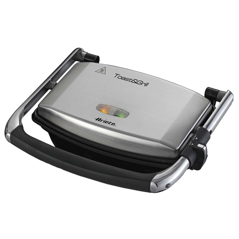 3in1 Ariete TOAST & GRILL SLIM 1911/10, Τοστιέρα, Γκριλ, Γκριλ, 1000W, 230C, Αντικολλητική επίστρωση, Ρυθμιζόμενη άνω πλάκα, Inox