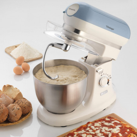 Πλανητικό μίξερ Ariete VINTAGE 1588/05, 2400W, 5,5 l, 7 ταχύτητες, Pulse, ρετρό σχεδιασμός, αντιολισθητικά πόδια, Λευκό/Μπλε