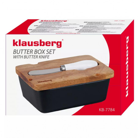 Κεραμικό κουτί βουτύρου με μαχαίρι Klausberg KB 7784, Ξύλο ακακίας, Μαύρο/Καφέ
