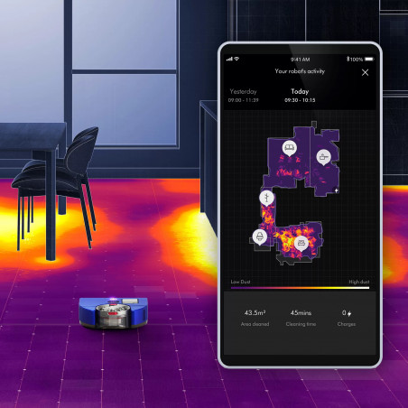 Ηλεκτρική σκούπα Dyson 360, 65 AW, 22000 Pa, 110000 rpm, 4 λειτουργίες, 360° οπτική πλοήγηση, Hyperdymium, Χαμηλό προφίλ, Μπλε/Νικελί