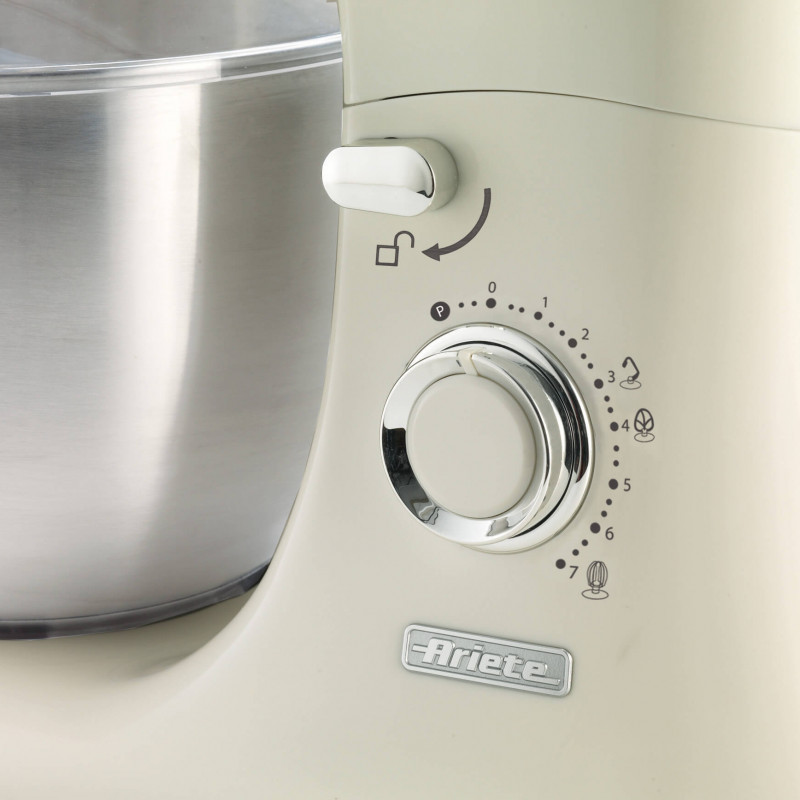 Πλανητικό μίξερ Ariete VINTAGE 1588/03, 2400W, 5,5 l, 7 ταχύτητες, Pulse, ρετρό σχεδιασμός, αντιολισθητικά πόδια, Λευκό/Μπεζ