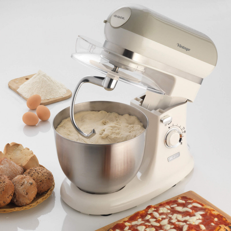 Πλανητικό μίξερ Ariete VINTAGE 1588/03, 2400W, 5,5 l, 7 ταχύτητες, Pulse, ρετρό σχεδιασμός, αντιολισθητικά πόδια, Λευκό/Μπεζ