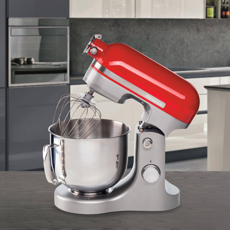 Πλανητικό μίξερ Ariete MODERNA 1589/00, 3200W, 5,5 l, 11 ταχύτητες, Στερεό σώμα από αλουμίνιο, Επιλογή για πρόσθετα εξαρτήματα, Κόκκινο/Inox