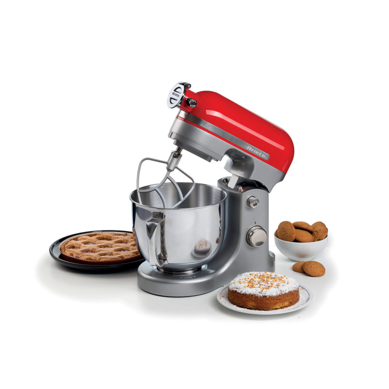 Πλανητικό μίξερ Ariete MODERNA 1589/00, 3200W, 5,5 l, 11 ταχύτητες, Στερεό σώμα από αλουμίνιο, Επιλογή για πρόσθετα εξαρτήματα, Κόκκινο/Inox