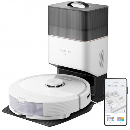 Ρομποτική ηλεκτρική σκούπα Roborock Q8 max+ Q8MP02-00, 59W, Wi-Fi, Φωνητικός έλεγχος, 5500 Pa, Στεγνός και υγρός καθαρισμός, Αυτονομία έως 240 λεπτά, Λευκό/μαύρο