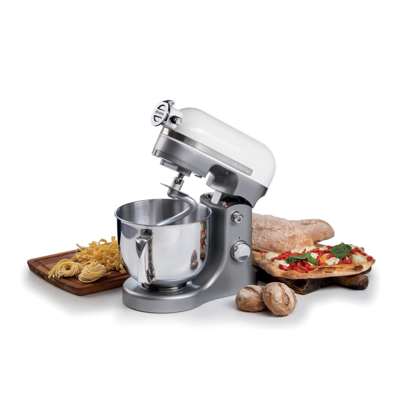 Πλανητικό μίξερ Ariete MODERNA 1589/01, 3200W, 5,5 l, 11 ταχύτητες, Στερεό σώμα από αλουμίνιο, Επιλογή για πρόσθετα εξαρτήματα, Λευκό/Inox