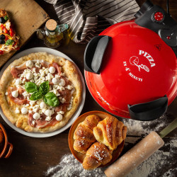 Ηλεκτρικός φούρνος πίτσας Ariete "Pizza in 4 minutes" 0909/10, 1200W, 32 cm, Μέχρι 400C, 5 επίπεδα, Πέτρινη πλάκα, Αντικολλητική επίστρωση, Κόκκινο