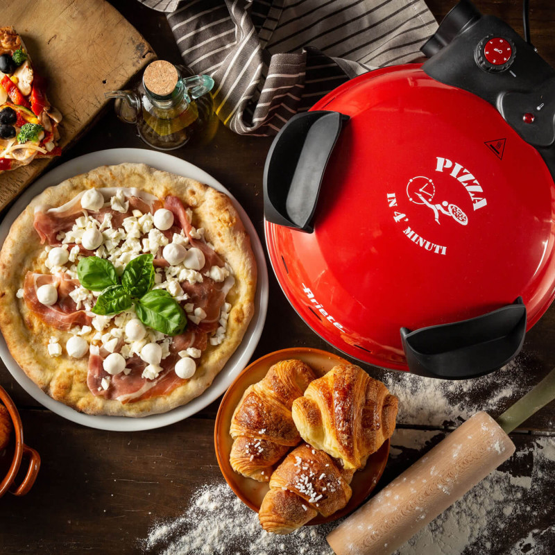 Ηλεκτρικός φούρνος πίτσας Ariete "Pizza in 4 minutes" 0909/10, 1200W, 32 cm, Μέχρι 400C, 5 επίπεδα, Πέτρινη πλάκα, Αντικολλητική επίστρωση, Κόκκινο