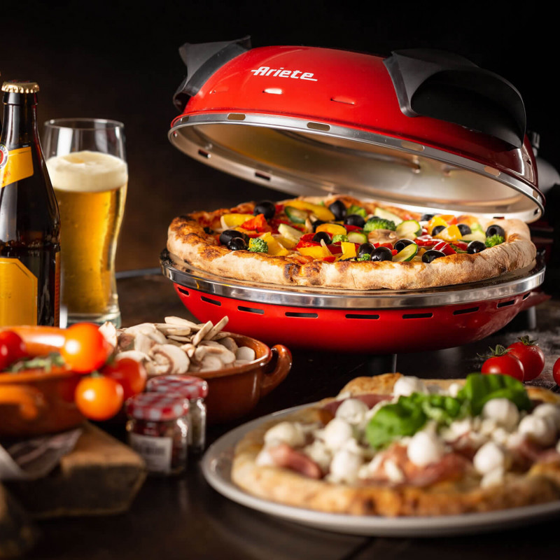 Ηλεκτρικός φούρνος πίτσας Ariete "Pizza in 4 minutes" 0909/10, 1200W, 32 cm, Μέχρι 400C, 5 επίπεδα, Πέτρινη πλάκα, Αντικολλητική επίστρωση, Κόκκινο