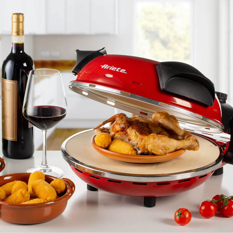 Ηλεκτρικός φούρνος πίτσας Ariete "Pizza in 4 minutes" 0909/10, 1200W, 32 cm, Μέχρι 400C, 5 επίπεδα, Πέτρινη πλάκα, Αντικολλητική επίστρωση, Κόκκινο