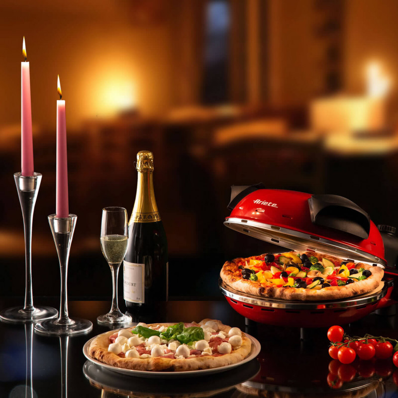 Ηλεκτρικός φούρνος πίτσας Ariete "Pizza in 4 minutes" 0909/10, 1200W, 32 cm, Μέχρι 400C, 5 επίπεδα, Πέτρινη πλάκα, Αντικολλητική επίστρωση, Κόκκινο