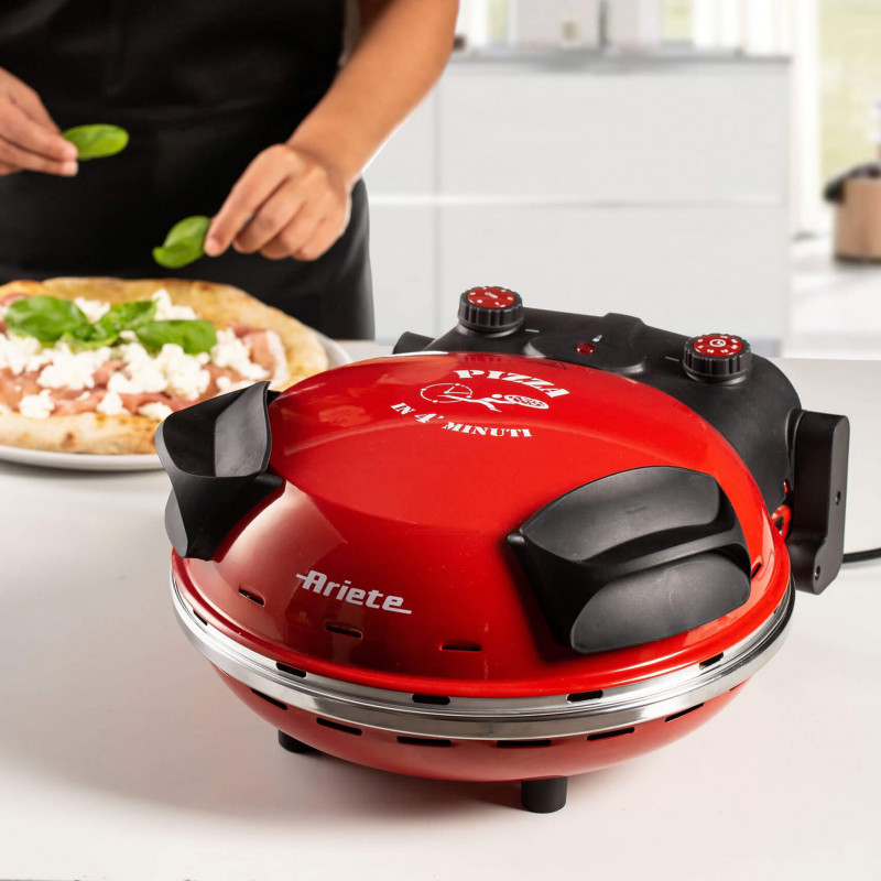 Ηλεκτρικός φούρνος πίτσας Ariete "Pizza in 4 minutes" 0909/10, 1200W, 32 cm, Μέχρι 400C, 5 επίπεδα, Πέτρινη πλάκα, Αντικολλητική επίστρωση, Κόκκινο