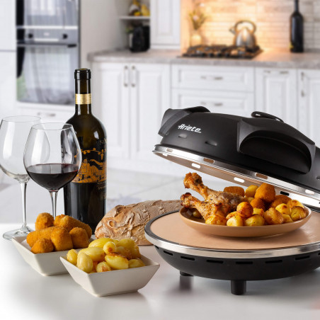 Ηλεκτρικός φούρνος πίτσας Ariete "Pizza in 4 minutes" 0917/00, 1200W, 32 cm, Μέχρι 400C, 5 επίπεδα, Πέτρινη πλάκα, Αντικολλητική επίστρωση, Μαύρο