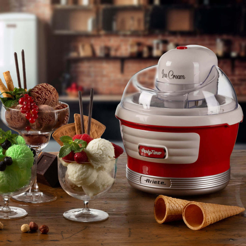 Παγωτομηχανή Ariete PARTY TIME 0643/00, 12W, 1.5 l, 30 min, Κινητό μπολ, Κόκκινο