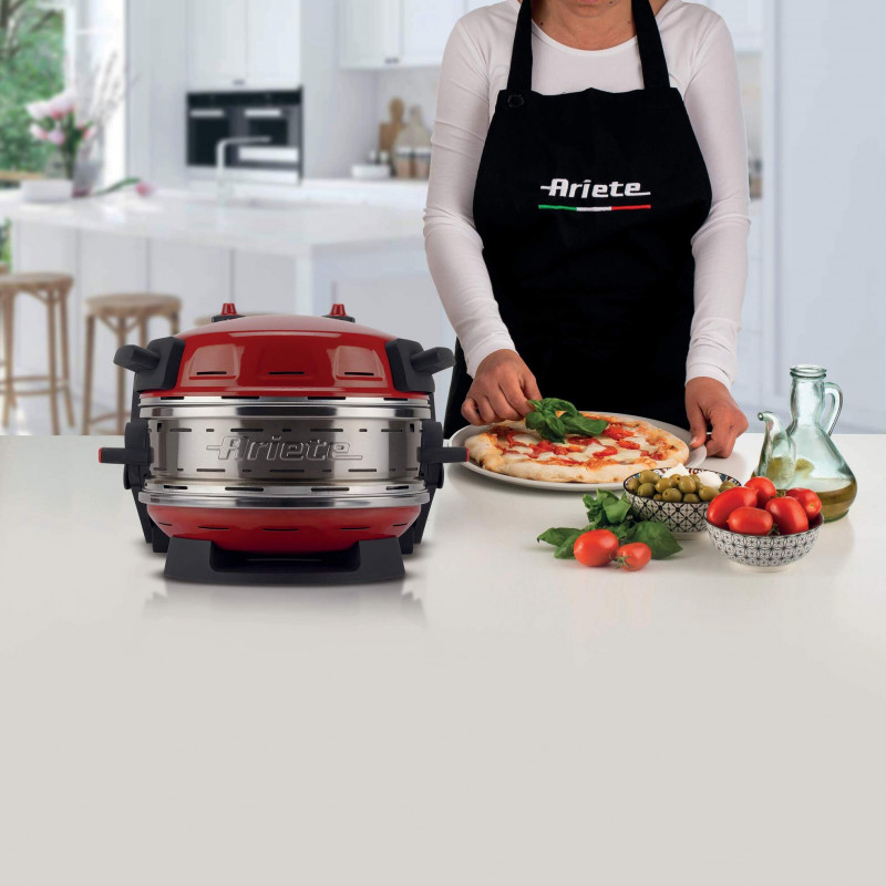 Διπλός φούρνος πίτσας Ariete PIZZERIA 0927/00, 2300W, 32 cm, 2 θερμοστάτες έως 400C, 5 επίπεδα, 2 πλάκες πέτρας, αντικολλητική επίστρωση, Κόκκινο