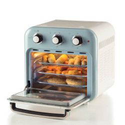 Φριτέζα-φούρνος ζεστού αέρα Ariete VINTAGE 4632/05, 1400W, 16 l, Μέχρι 230C, Χρονοδιακόπτης 60 min, Περιστρεφόμενο καλάθι, Λευκό/Μπλε