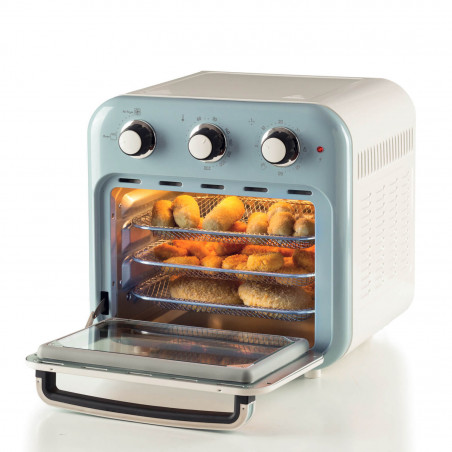 Φριτέζα-φούρνος ζεστού αέρα Ariete VINTAGE 4632/05, 1400W, 16 l, Μέχρι 230C, Χρονοδιακόπτης 60 min, Περιστρεφόμενο καλάθι, Λευκό/Μπλε