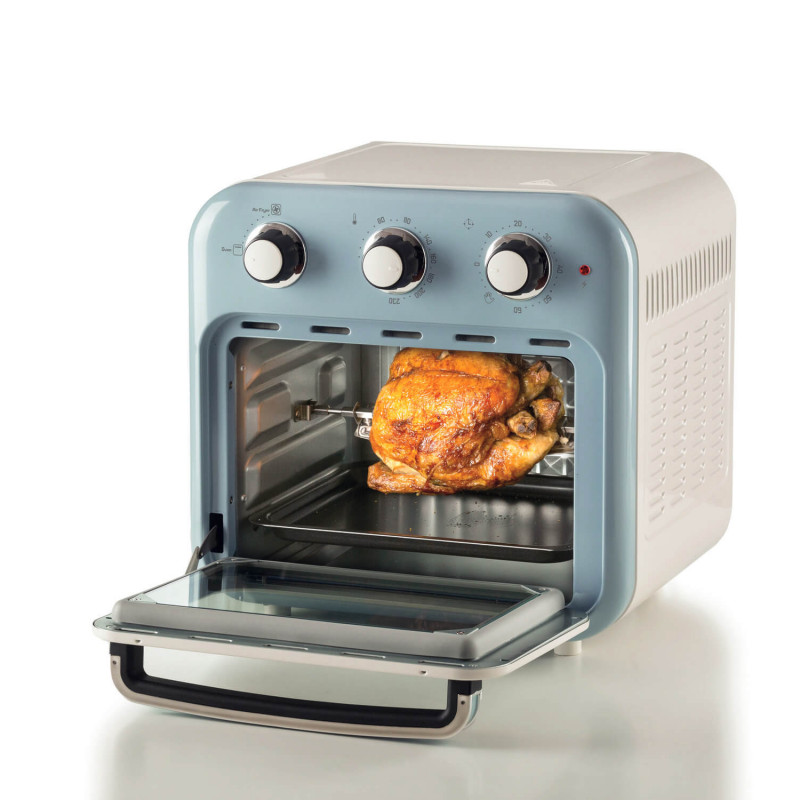 Φριτέζα-φούρνος ζεστού αέρα Ariete VINTAGE 4632/05, 1400W, 16 l, Μέχρι 230C, Χρονοδιακόπτης 60 min, Περιστρεφόμενο καλάθι, Λευκό/Μπλε