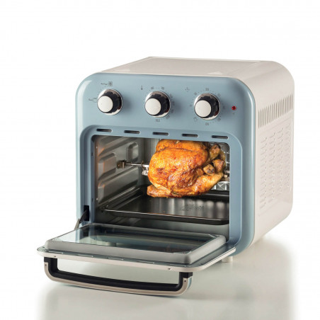 Φριτέζα-φούρνος ζεστού αέρα Ariete VINTAGE 4632/05, 1400W, 16 l, Μέχρι 230C, Χρονοδιακόπτης 60 min, Περιστρεφόμενο καλάθι, Λευκό/Μπλε