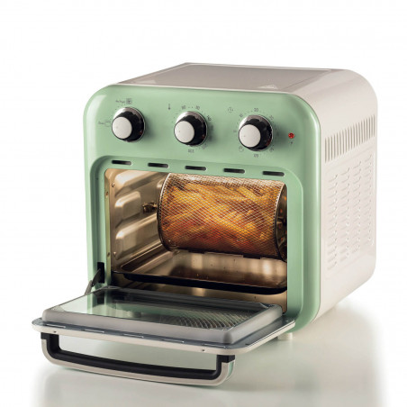 Φριτέζα-φούρνος ζεστού αέρα Ariete VINTAGE 4632/04, 1400W, 16 l, Μέχρι 230C, Χρονοδιακόπτης 60 min, Περιστρεφόμενο καλάθι, Λευκό/Πράσινο