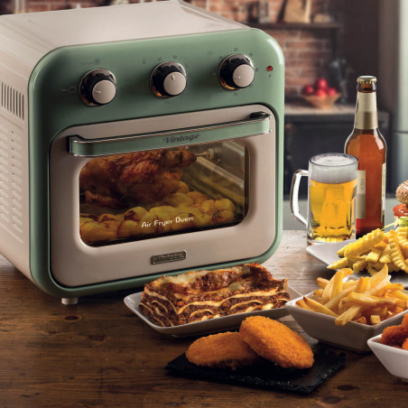 Φριτέζα-φούρνος ζεστού αέρα Ariete VINTAGE 4632/04, 1400W, 16 l, Μέχρι 230C, Χρονοδιακόπτης 60 min, Περιστρεφόμενο καλάθι, Λευκό/Πράσινο