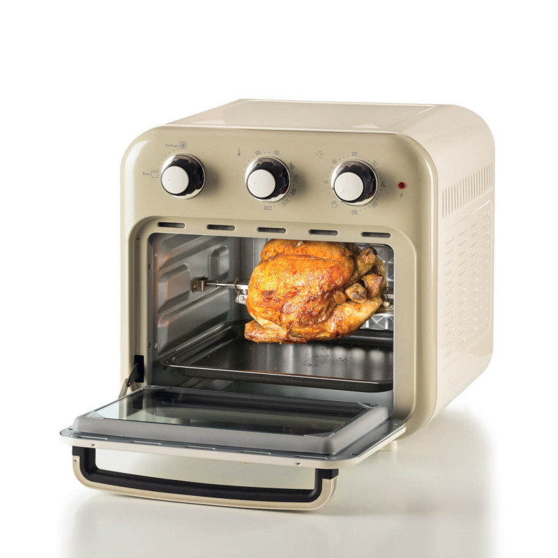 Φριτέζα-φούρνος ζεστού αέρα Ariete VINTAGE 4632/03, 1400W, 16 l, Μέχρι 230C, Χρονοδιακόπτης 60 min, Περιστρεφόμενο καλάθι, Λευκό/Μπεζ