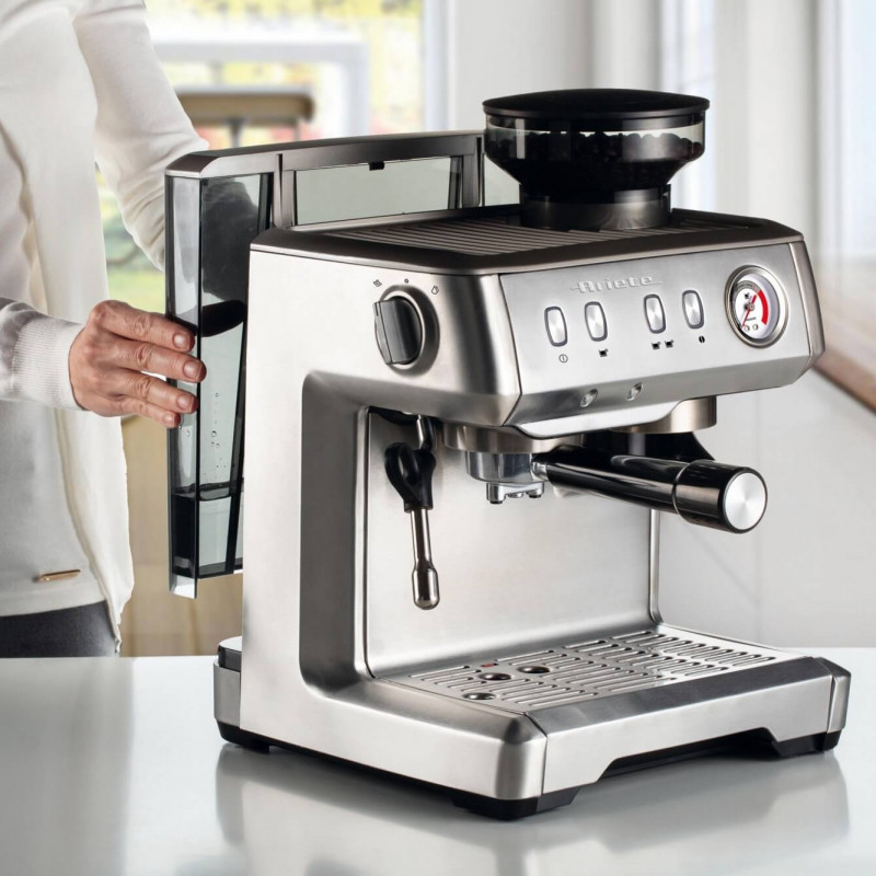 Μηχανή εσπρέσο Ariete ESPRESSO METAL 1313/10, 1600W, 15 bar, 2 l, Ενσωματωμένος μύλος καφέ με 11 ρυθμίσεις, Μανόμετρο, Inox
