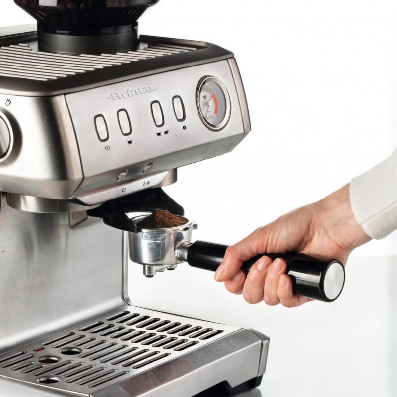 Μηχανή εσπρέσο Ariete ESPRESSO METAL 1313/10, 1600W, 15 bar, 2 l, Ενσωματωμένος μύλος καφέ με 11 ρυθμίσεις, Μανόμετρο, Inox