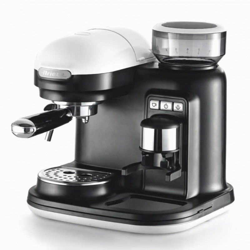 Καφετιέρα Ariete ESPRESSO MODERNA 1318/01, 1080W, 15 bar, 0.8 l, Ενσωματωμένος μύλος καφέ, Ατμομάγειρας, Λευκό