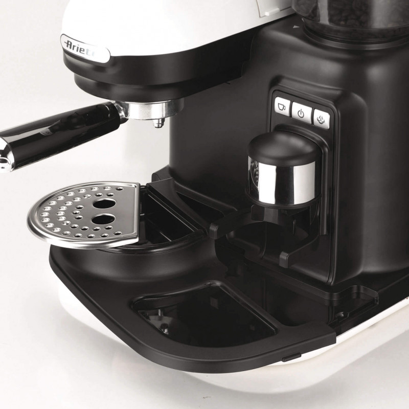 Καφετιέρα Ariete ESPRESSO MODERNA 1318/01, 1080W, 15 bar, 0.8 l, Ενσωματωμένος μύλος καφέ, Ατμομάγειρας, Λευκό