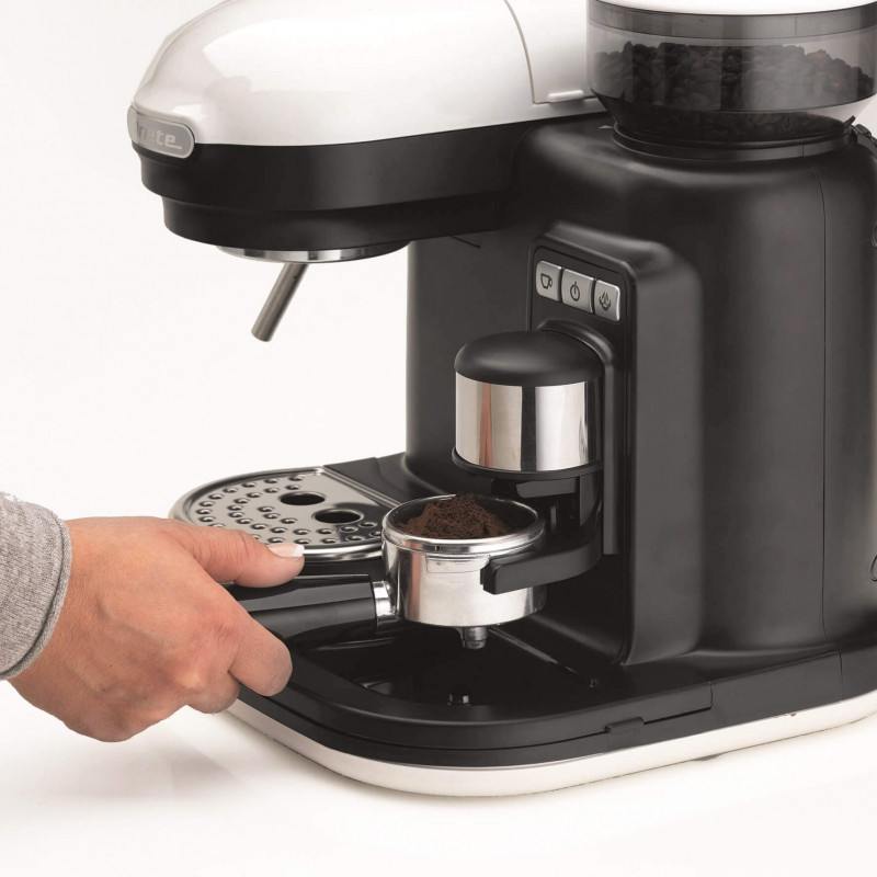 Καφετιέρα Ariete ESPRESSO MODERNA 1318/01, 1080W, 15 bar, 0.8 l, Ενσωματωμένος μύλος καφέ, Ατμομάγειρας, Λευκό
