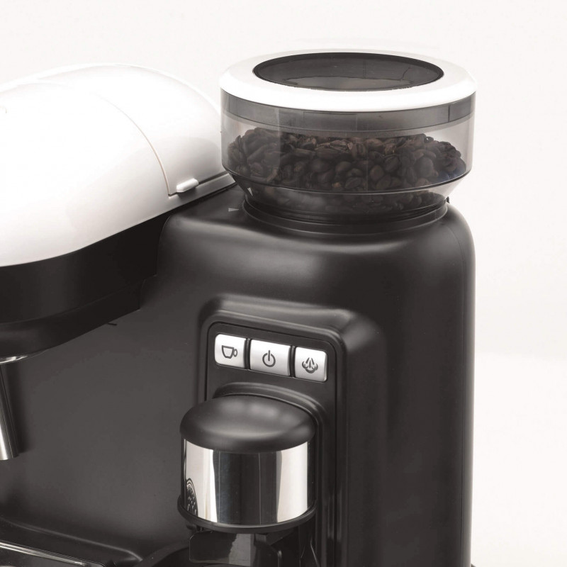 Καφετιέρα Ariete ESPRESSO MODERNA 1318/01, 1080W, 15 bar, 0.8 l, Ενσωματωμένος μύλος καφέ, Ατμομάγειρας, Λευκό