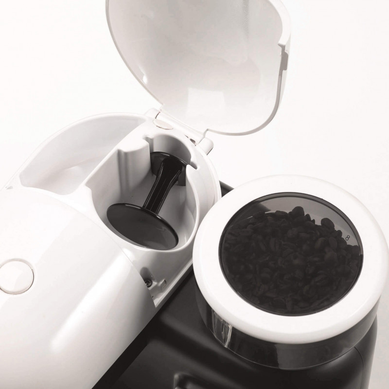 Καφετιέρα Ariete ESPRESSO MODERNA 1318/01, 1080W, 15 bar, 0.8 l, Ενσωματωμένος μύλος καφέ, Ατμομάγειρας, Λευκό