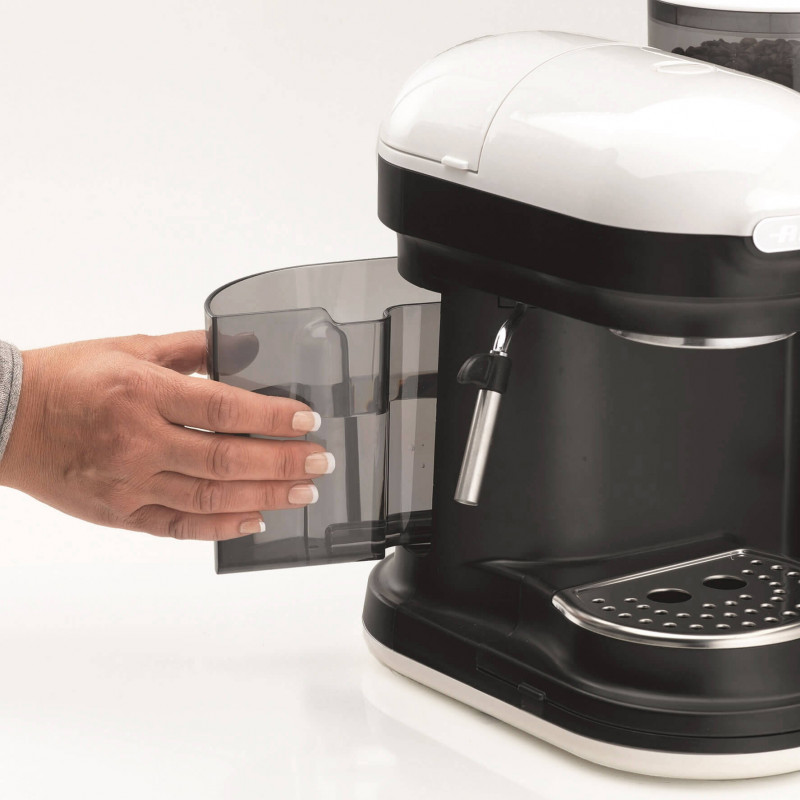 Καφετιέρα Ariete ESPRESSO MODERNA 1318/01, 1080W, 15 bar, 0.8 l, Ενσωματωμένος μύλος καφέ, Ατμομάγειρας, Λευκό